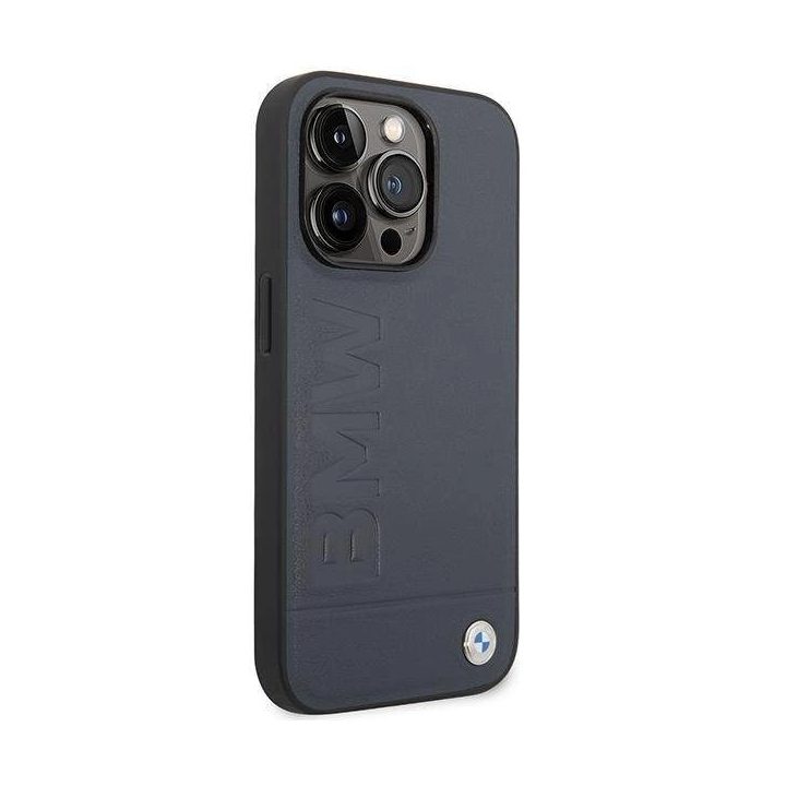 Dėklas BMW BMHMP14XSLLNA iPhone 14 Pro Max 6.7 tamsiai mėlynos/juodos spalvos deklas Odinis Hot Stamp MagSafe