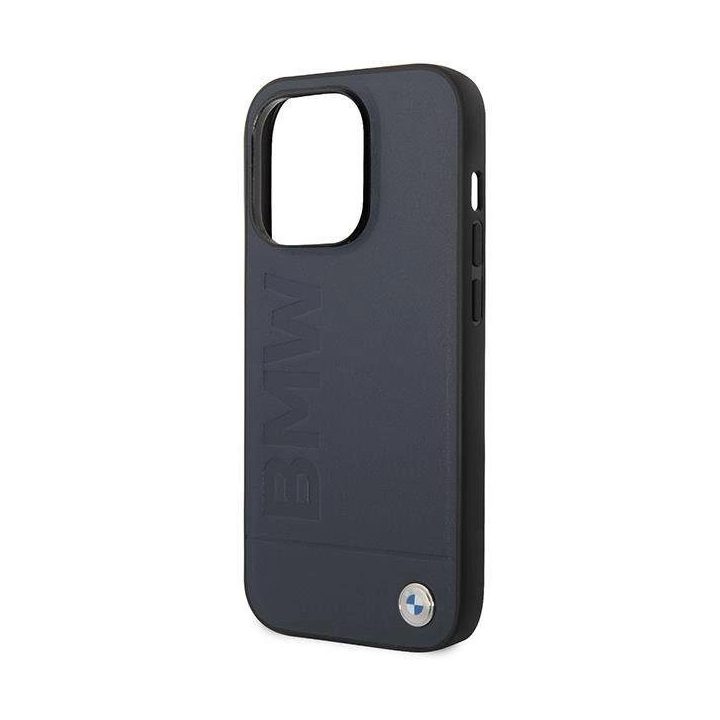 Dėklas BMW BMHMP14XSLLNA iPhone 14 Pro Max 6.7 tamsiai mėlynos/juodos spalvos deklas Odinis Hot Stamp MagSafe