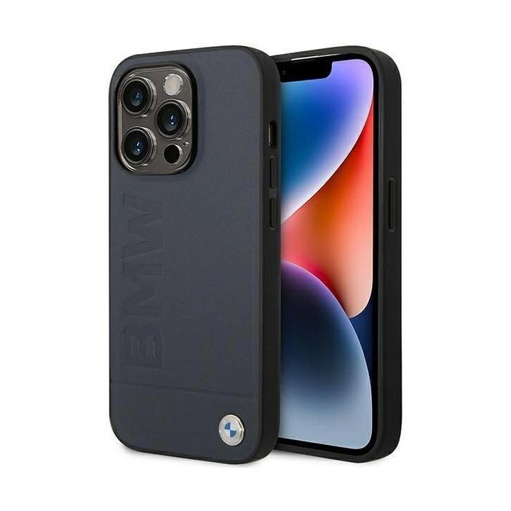 Dėklas BMW BMHMP14XSLLNA iPhone 14 Pro Max 6.7 tamsiai mėlynos/juodos spalvos deklas Odinis Hot Stamp MagSafe