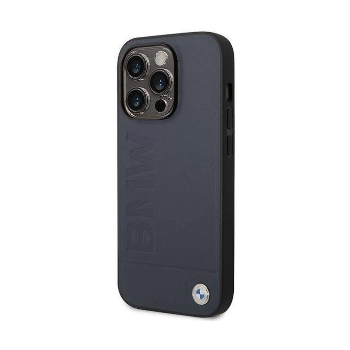 Dėklas BMW BMHMP14XSLLNA iPhone 14 Pro Max 6.7 tamsiai mėlynos/juodos spalvos deklas Odinis Hot Stamp MagSafe