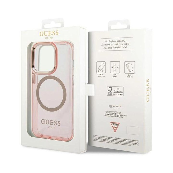 Guess GUHMP14XHTCMP iPhone 14 Pro Max 6,7 rausvas/rožinis deklas Gold Outline Translucent MagSafe