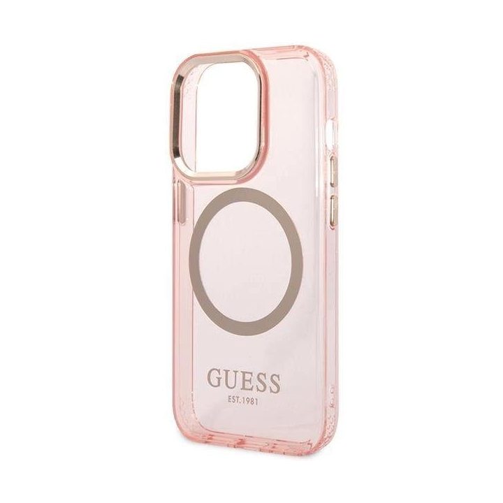 Guess GUHMP14XHTCMP iPhone 14 Pro Max 6,7 rausvas/rožinis deklas Gold Outline Translucent MagSafe