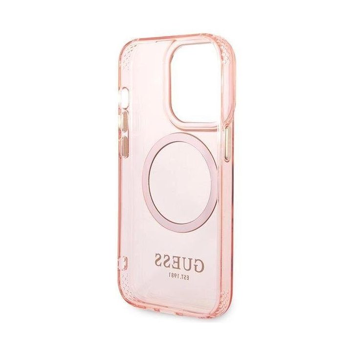 Guess GUHMP14XHTCMP iPhone 14 Pro Max 6,7 rausvas/rožinis deklas Gold Outline Translucent MagSafe