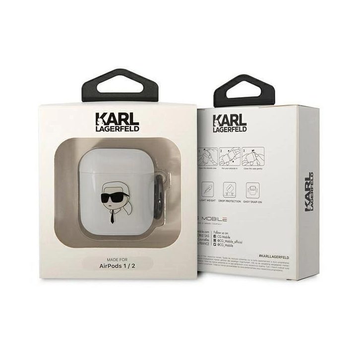 Karl Lagerfeld KLA2HNIKTCT AirPods 1/2 dangtelis skaidrus Karl`s Head