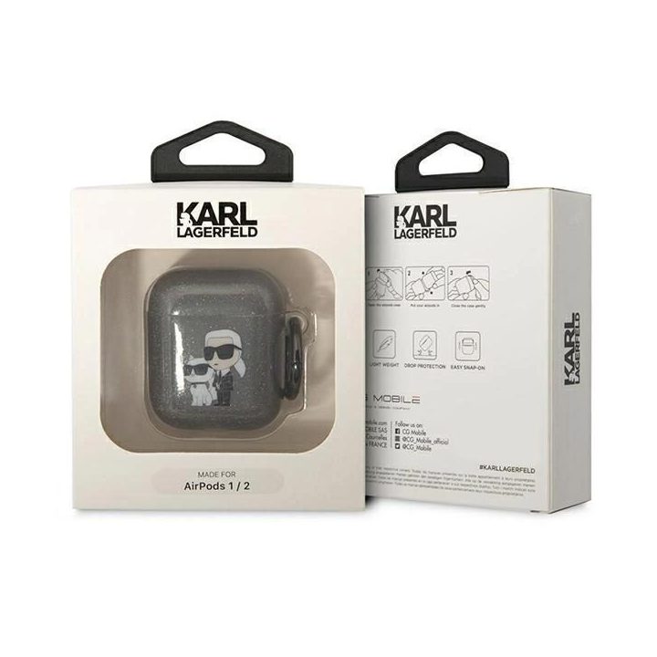 Karl Lagerfeld KLA2HNKCTGK Airpods 1/2 dangtelis juoda/juoda Gliter Karl&Choupette