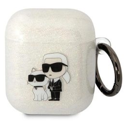 Karl Lagerfeld KLA2HNKCTGT Airpods 1/2 dangtelis skaidrus Gliter Karl&Choupette