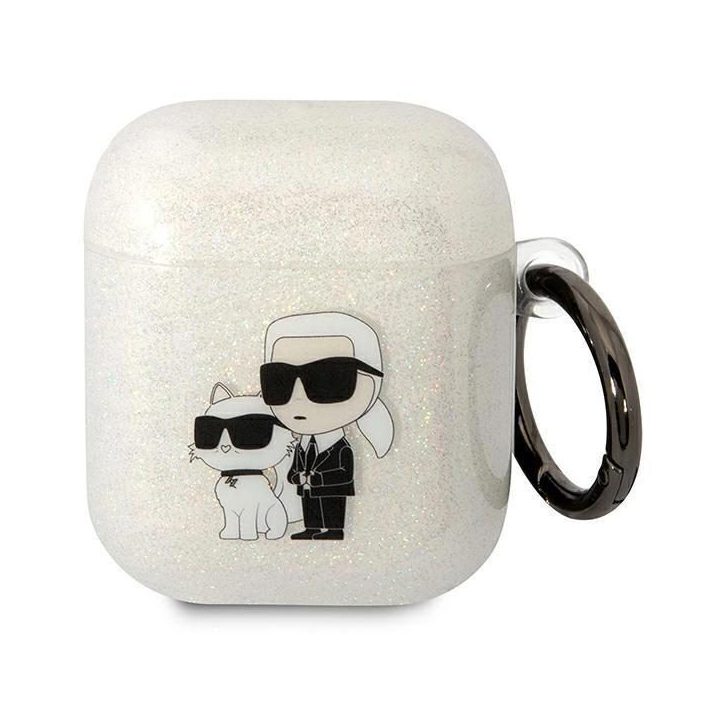 Karl Lagerfeld KLA2HNKCTGT Airpods 1/2 dangtelis skaidrus Gliter Karl&Choupette
