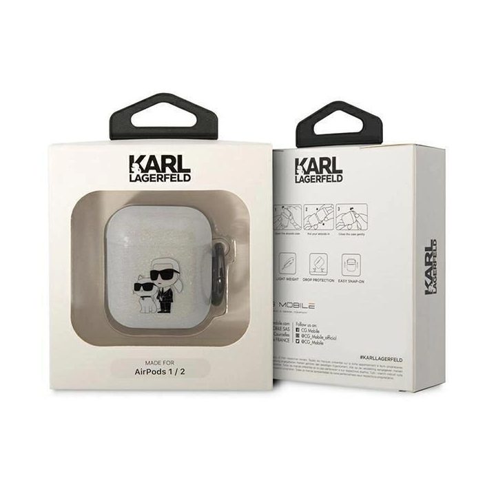Karl Lagerfeld KLA2HNKCTGT Airpods 1/2 dangtelis skaidrus Gliter Karl&Choupette
