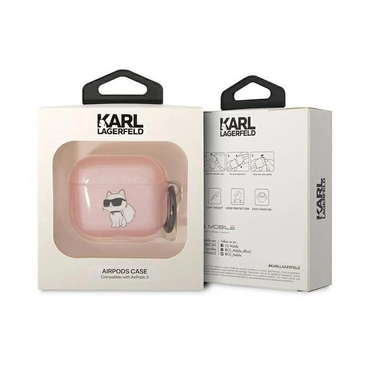 Karl Lagerfeld KLA3HNCHTCP Airpods 3 dangtelis rožinis/rožinis Ikonik Choupette
