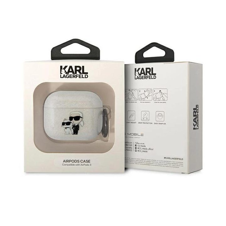 Karl Lagerfeld KLA3HNKCTGT Airpods 3 dangtelis skaidrus Gliter Karl&Choupette