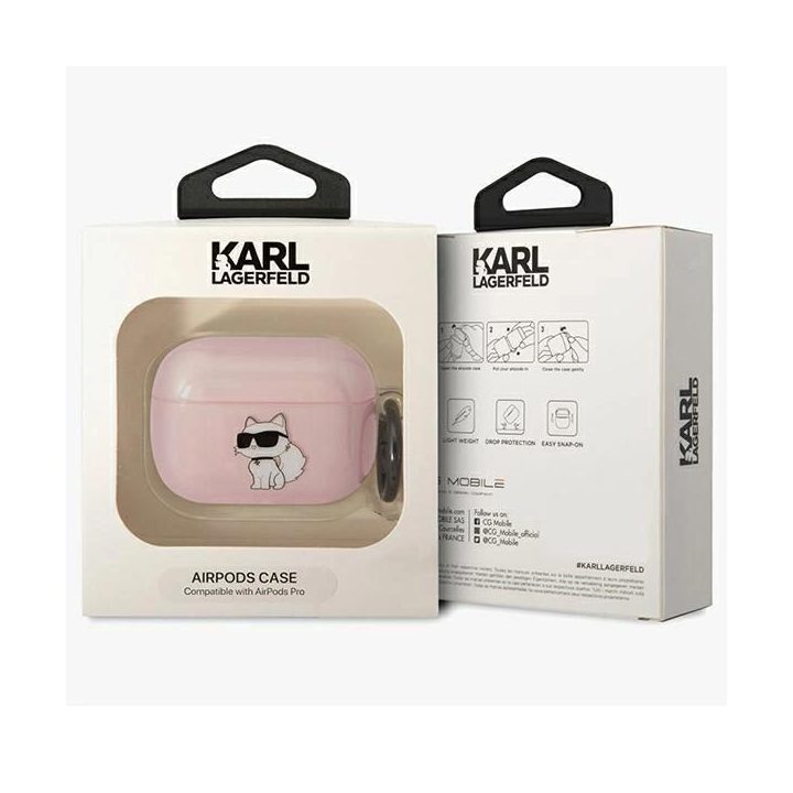 Karl Lagerfeld KLAPHNCHTCP Airpods Pro dangtelis rožinis/rožinis Ikonik Choupette