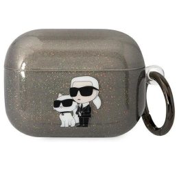 Karl Lagerfeld KLAPHNKCTGK Airpods Pro dangtelis juoda/juoda Gliter Karl&Choupette