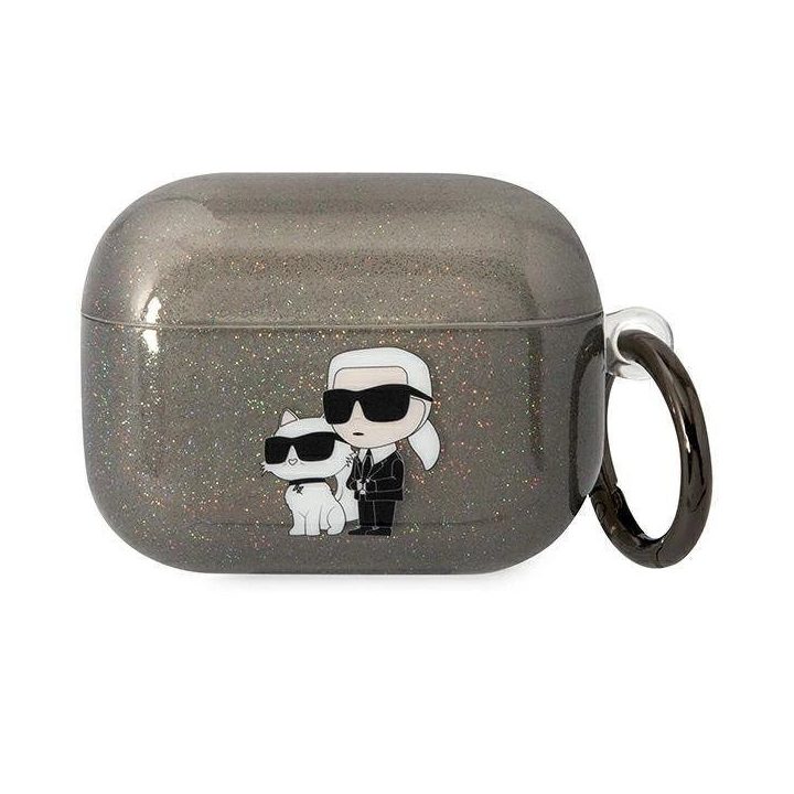 Karl Lagerfeld KLAPHNKCTGK Airpods Pro dangtelis juoda/juoda Gliter Karl&Choupette