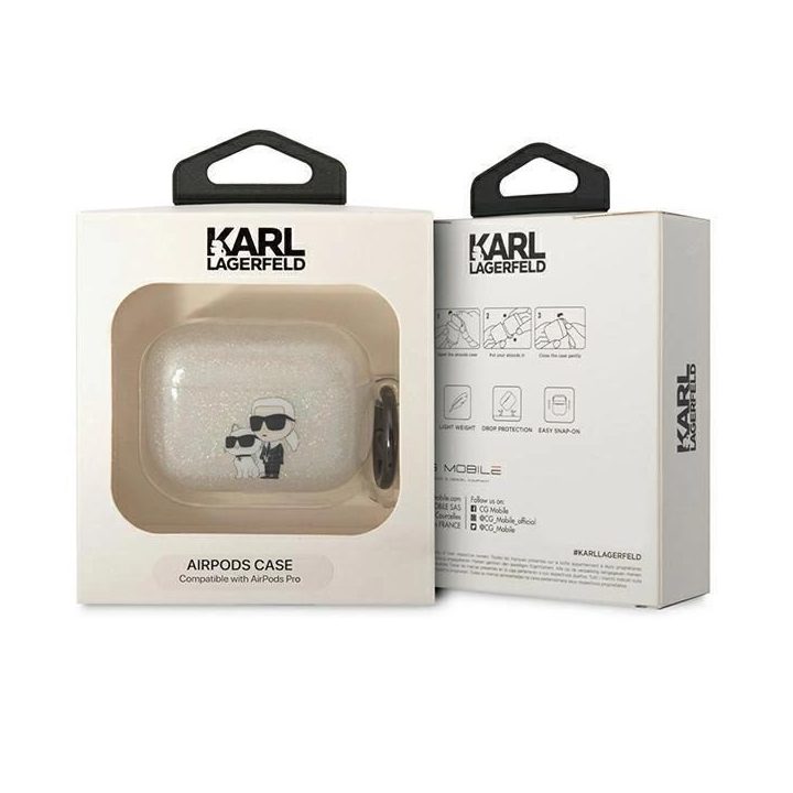 Karl Lagerfeld KLAPHNKCTGT Airpods Pro dangtelis skaidrus Gliter Karl&Choupette