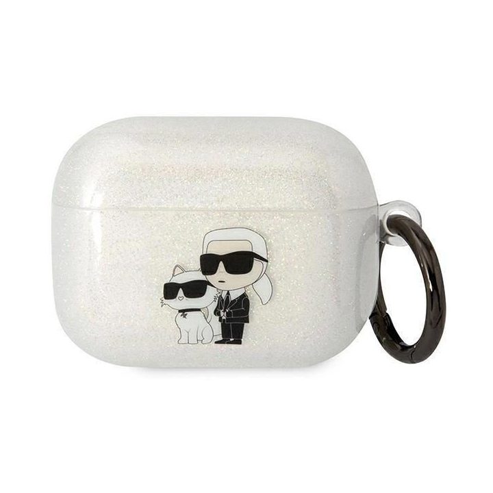Karl Lagerfeld KLAPHNKCTGT Airpods Pro dangtelis skaidrus Gliter Karl&Choupette