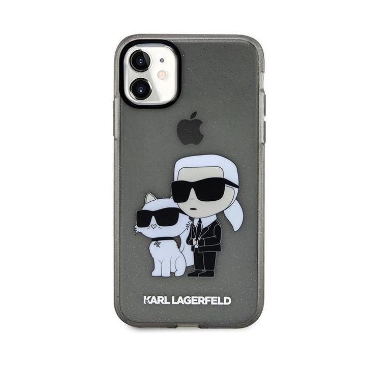 Karl Lagerfeld KLHCN61HNKCTGK iPhone 11 / Xr 6.1 juodas/juodas deklas Gliter Karl&Choupette