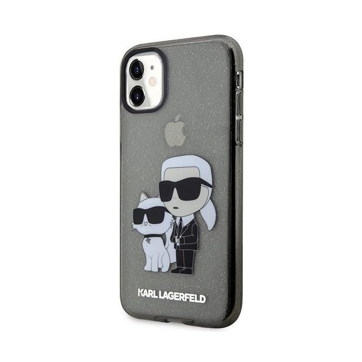 Karl Lagerfeld KLHCN61HNKCTGK iPhone 11 / Xr 6.1 juodas/juodas deklas Gliter Karl&Choupette