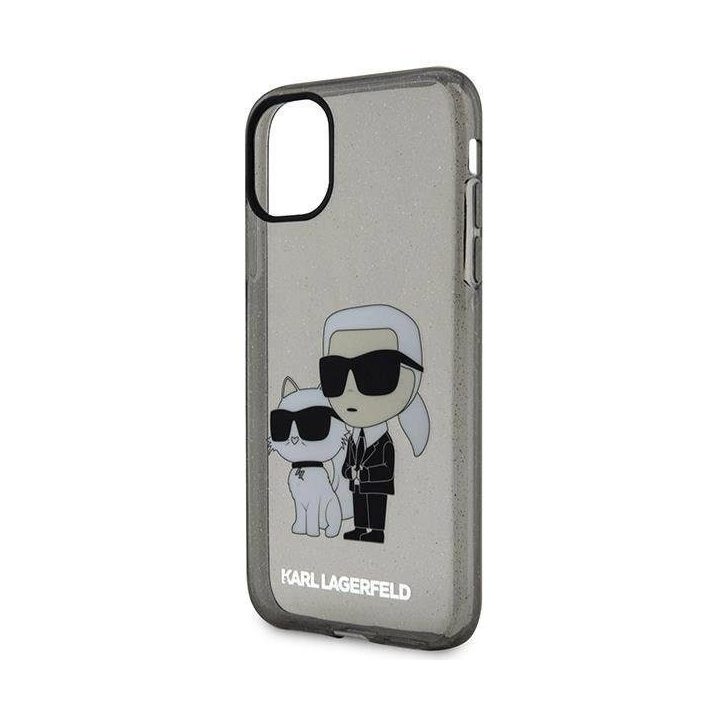 Karl Lagerfeld KLHCN61HNKCTGK iPhone 11 / Xr 6.1 juodas/juodas deklas Gliter Karl&Choupette