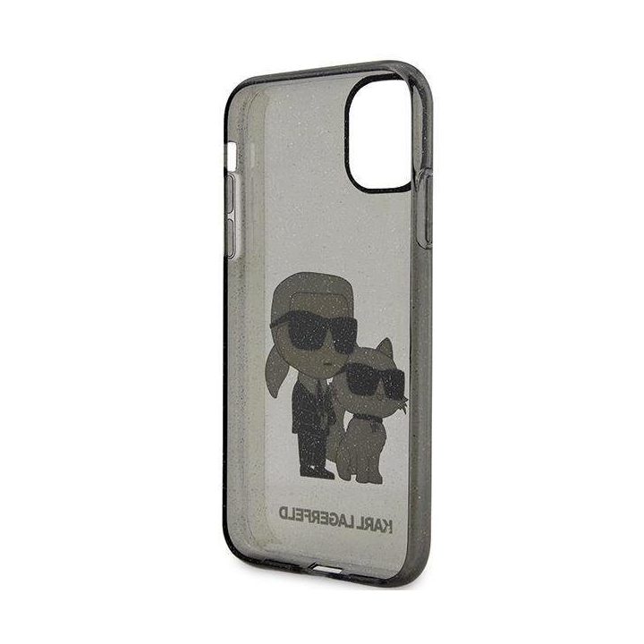 Karl Lagerfeld KLHCN61HNKCTGK iPhone 11 / Xr 6.1 juodas/juodas deklas Gliter Karl&Choupette