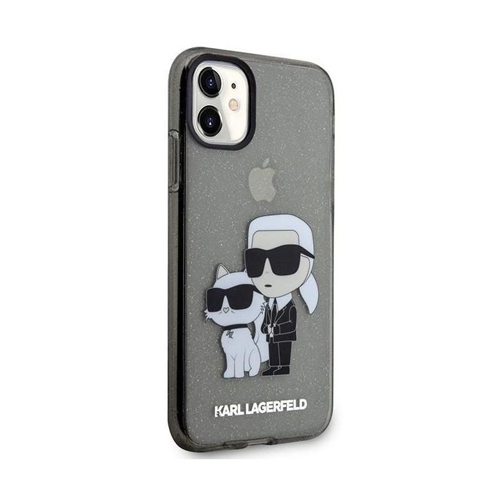 Karl Lagerfeld KLHCN61HNKCTGK iPhone 11 / Xr 6.1 juodas/juodas deklas Gliter Karl&Choupette