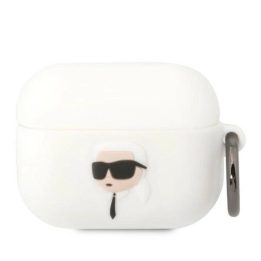 Karl Lagerfeld KLAPRUNIKH AirPods Pro dangtelis baltas/baltas Silikoninis Karl Head 3D