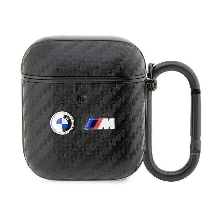 BMW BMA2WMPUCA2 AirPods 1/2 dangtelio juoda/juoda Anglis Dvigubas metalinis logotipas