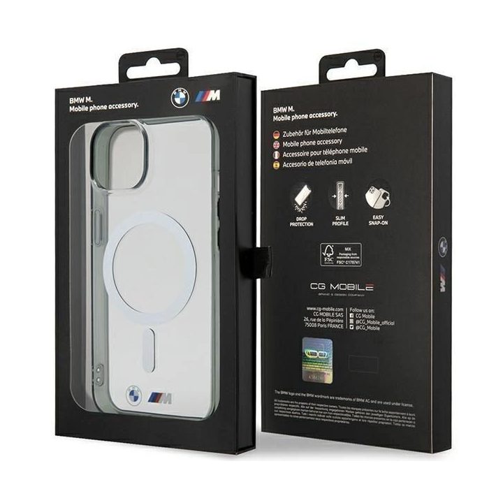 BMW Silver Ring MagSafe dėklas iPhone 14 Plus - Skaidrus