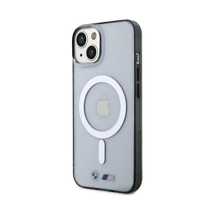 BMW BMHMP14SHCRS iPhone 14 6.1 korpusas, skaidrus deklas, sidabrinis žiedas, MagSafe