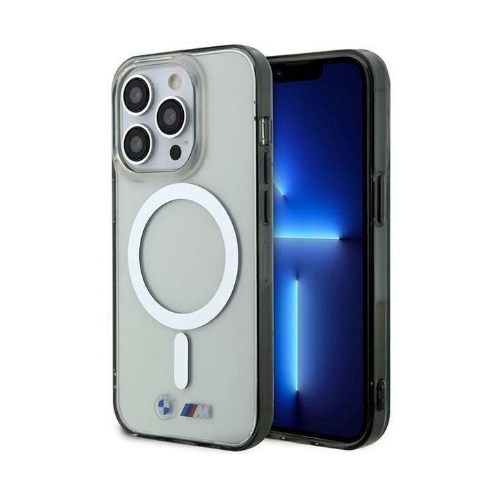 Dėklas BMW BMHMP14XHCRS iPhone 14 Pro Max 6,7 , skaidrus deklas, sidabrinis žiedas, MagSafe
