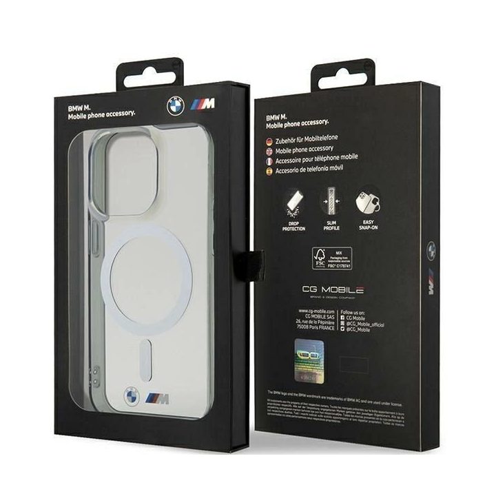 Dėklas BMW BMHMP14XHCRS iPhone 14 Pro Max 6,7 , skaidrus deklas, sidabrinis žiedas, MagSafe