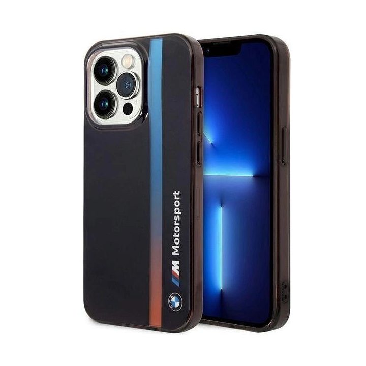 Dėklas BMW BMHCP14L22HVGV iPhone 14 Pro 6.1 juodas/juodas IML Tricolor Stripe
