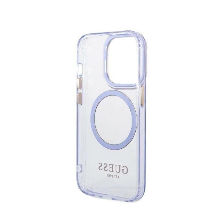 Guess GUHMP14LHTCMU iPhone 14 Pro 6.1 violetinės/violetinės spalvos deklas Gold Outline Translucent MagSafe
