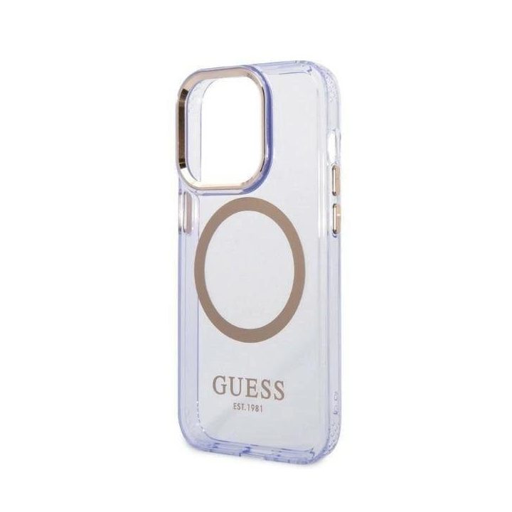 Guess GUHMP14LHTCMU iPhone 14 Pro 6.1 violetinės/violetinės spalvos deklas Gold Outline Translucent MagSafe