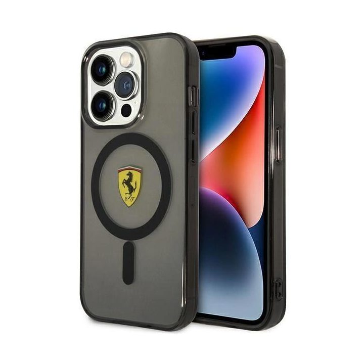 Ferrari FEHMP14LUKK iPhone 14 Pro 6,1 juodos/juodos spalvos deklas Translucent Magsafe