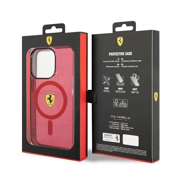 Ferrari FEHMP14LUKR iPhone 14 Pro 6,1 raudonos/raudonos spalvos deklas permatomas Magsafe