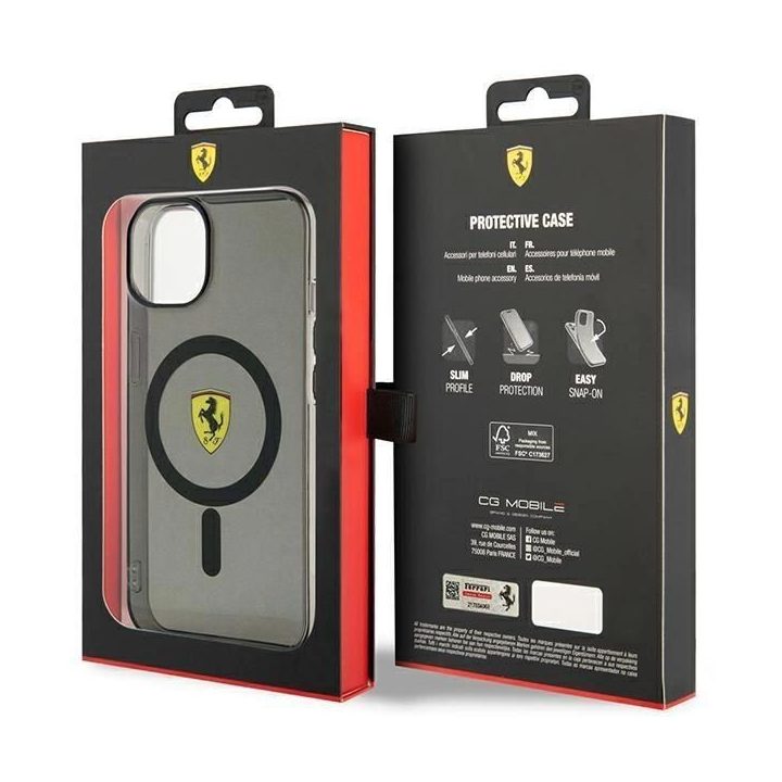 Ferrari FEHMP14SURKK iPhone 14 6,1 juodos/juodos spalvos deklas Translucent Magsafe