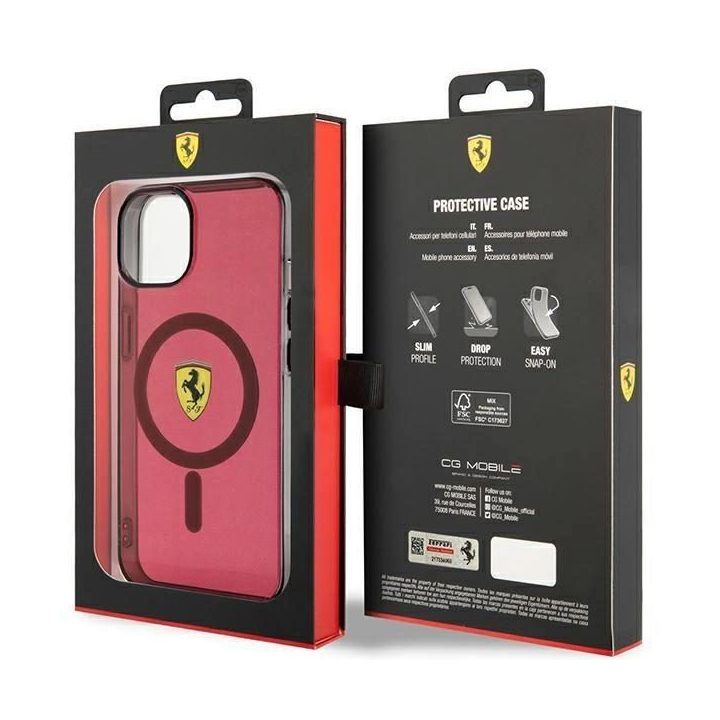 Ferrari FEHMP14SURKR iPhone 14 6,1 6,1 raudonos/raudonos spalvos deklas permatomas Magsafe