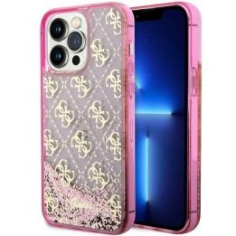Guess GUHCP14LLC4PSGP iPhone 14 Pro 6,1 rožinės/rožinės spalvos deklas Liquid Glitter 4G Transculent