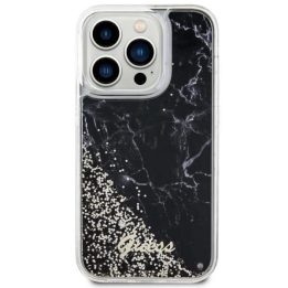 Guess GUHCP14LLCSGSGK iPhone 14 Pro 6,1 juodos/juodos spalvos deklas Liquid Glitter Marble