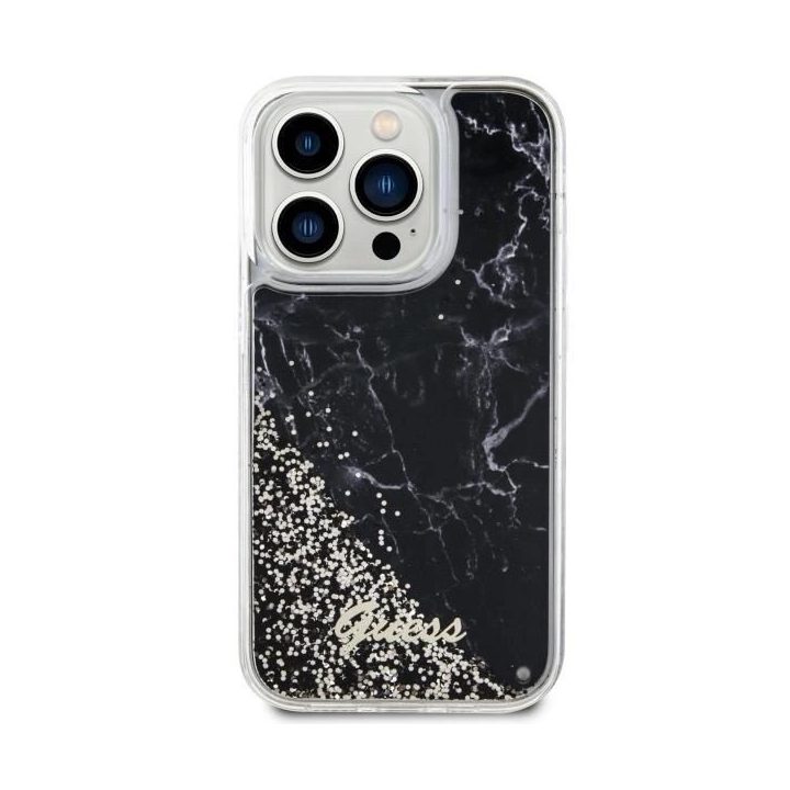 Guess GUHCP14LLCSGSGK iPhone 14 Pro 6,1 juodos/juodos spalvos deklas Liquid Glitter Marble