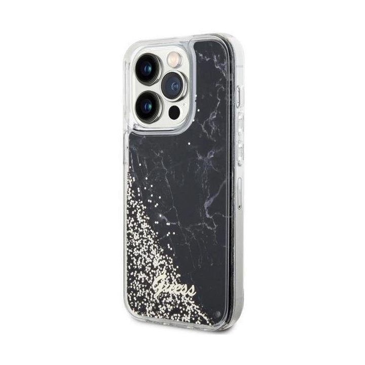 Guess GUHCP14LLCSGSGK iPhone 14 Pro 6,1 juodos/juodos spalvos deklas Liquid Glitter Marble