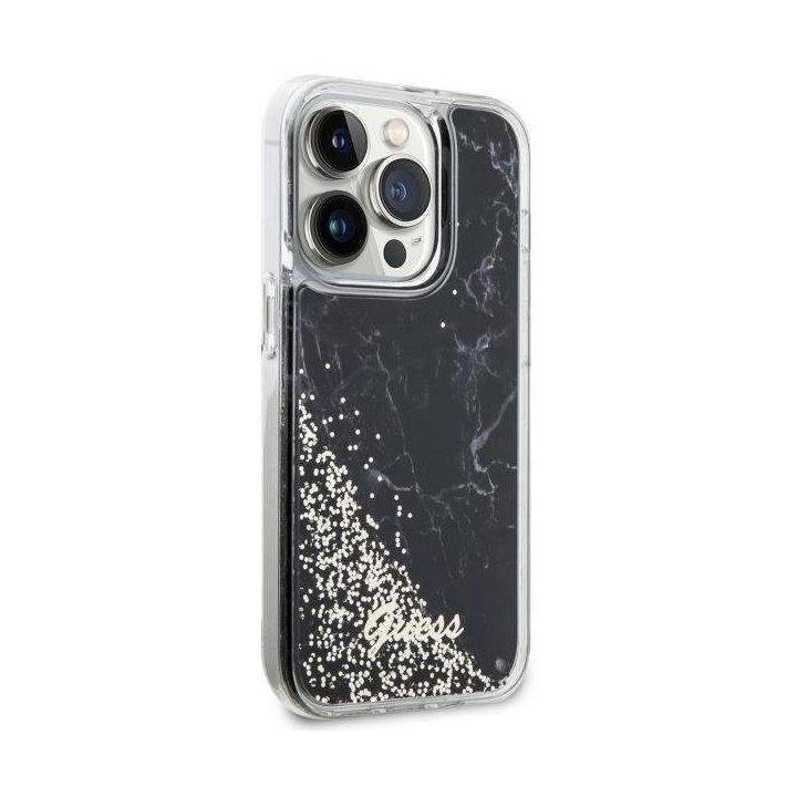 Guess GUHCP14LLCSGSGK iPhone 14 Pro 6,1 juodos/juodos spalvos deklas Liquid Glitter Marble