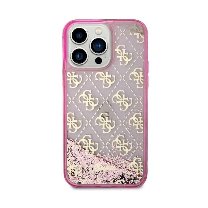 Guess GUHCP14XLC4PSGP iPhone 14 Pro Max 6,7 rožinės/rožinės spalvos deklas Liquid Glitter 4G Transculent