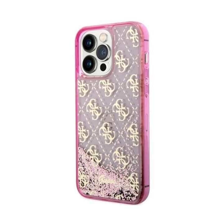 Guess GUHCP14XLC4PSGP iPhone 14 Pro Max 6,7 rožinės/rožinės spalvos deklas Liquid Glitter 4G Transculent