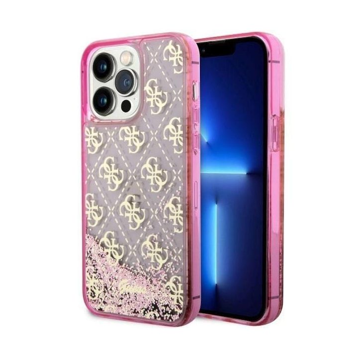 Guess GUHCP14XLC4PSGP iPhone 14 Pro Max 6,7 rožinės/rožinės spalvos deklas Liquid Glitter 4G Transculent