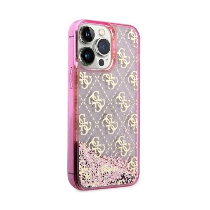 Guess GUHCP14XLC4PSGP iPhone 14 Pro Max 6,7 rožinės/rožinės spalvos deklas Liquid Glitter 4G Transculent