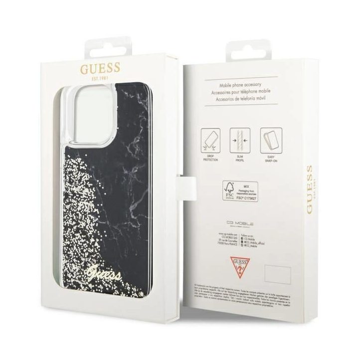 Guess GUHCP14XLCSGSGK iPhone 14 Pro Max 6,7 juodas/juodas deklas Liquid Glitter Marble