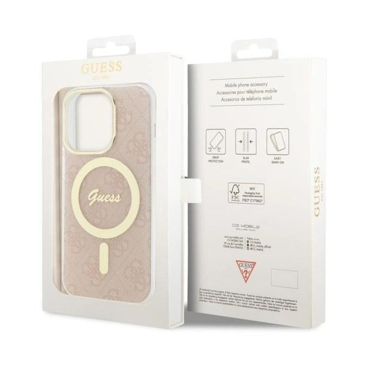 Guess GUHMP14LH4STP iPhone 14 Pro 6.1 rožinės/rožinės spalvos deklas 4G MagSafe