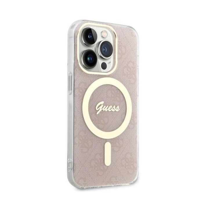 Guess GUHMP14LH4STP iPhone 14 Pro 6.1 rožinės/rožinės spalvos deklas 4G MagSafe