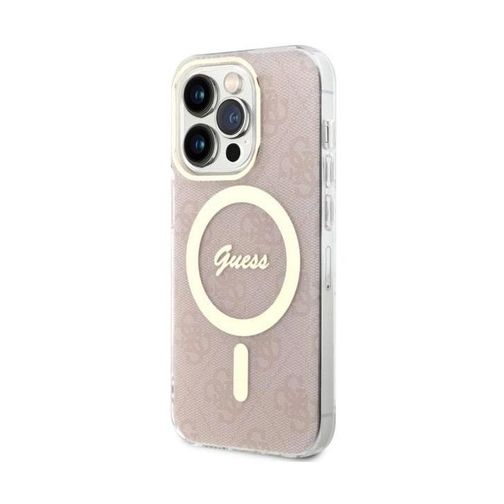 Guess GUHMP14LH4STP iPhone 14 Pro 6.1 rožinės/rožinės spalvos deklas 4G MagSafe